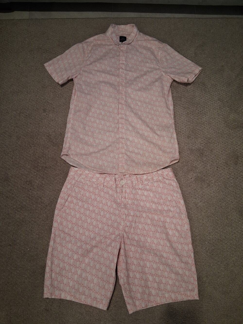 Armani Exchange Men's 2-Piece Matching Set Slim Fit Shirt & Shorts Pink Logo L